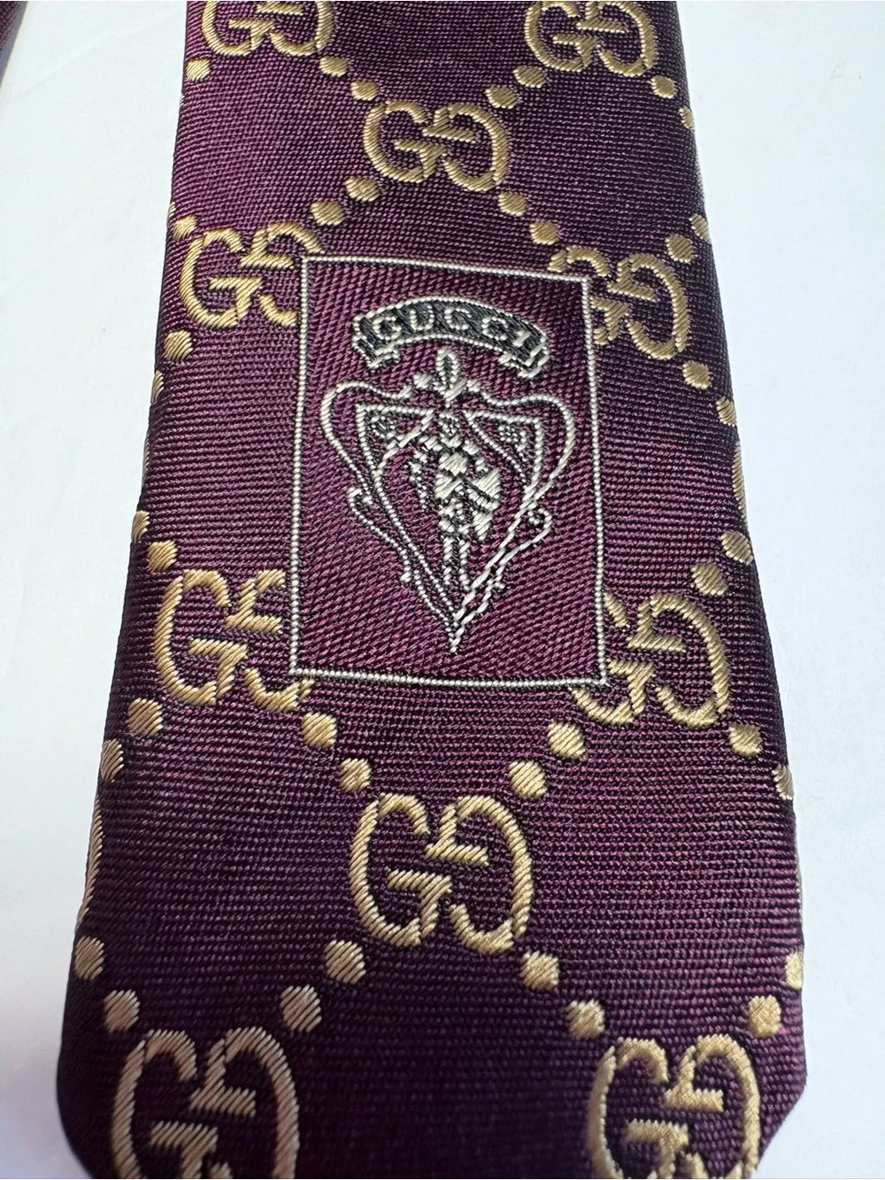 Gucci Burgundy GG Pattern Silk Tie